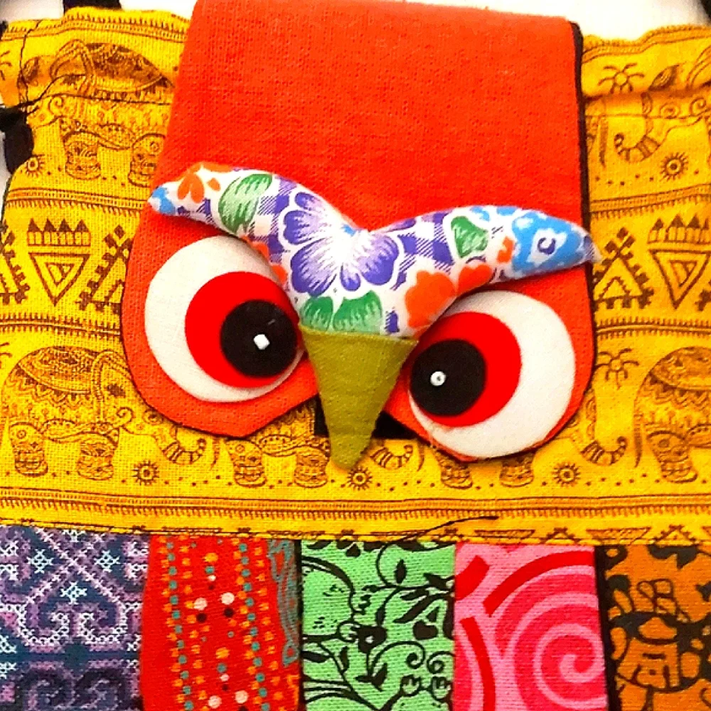 Owl Colorful Funky quirky Whimsical Boho Kids Bag fabric